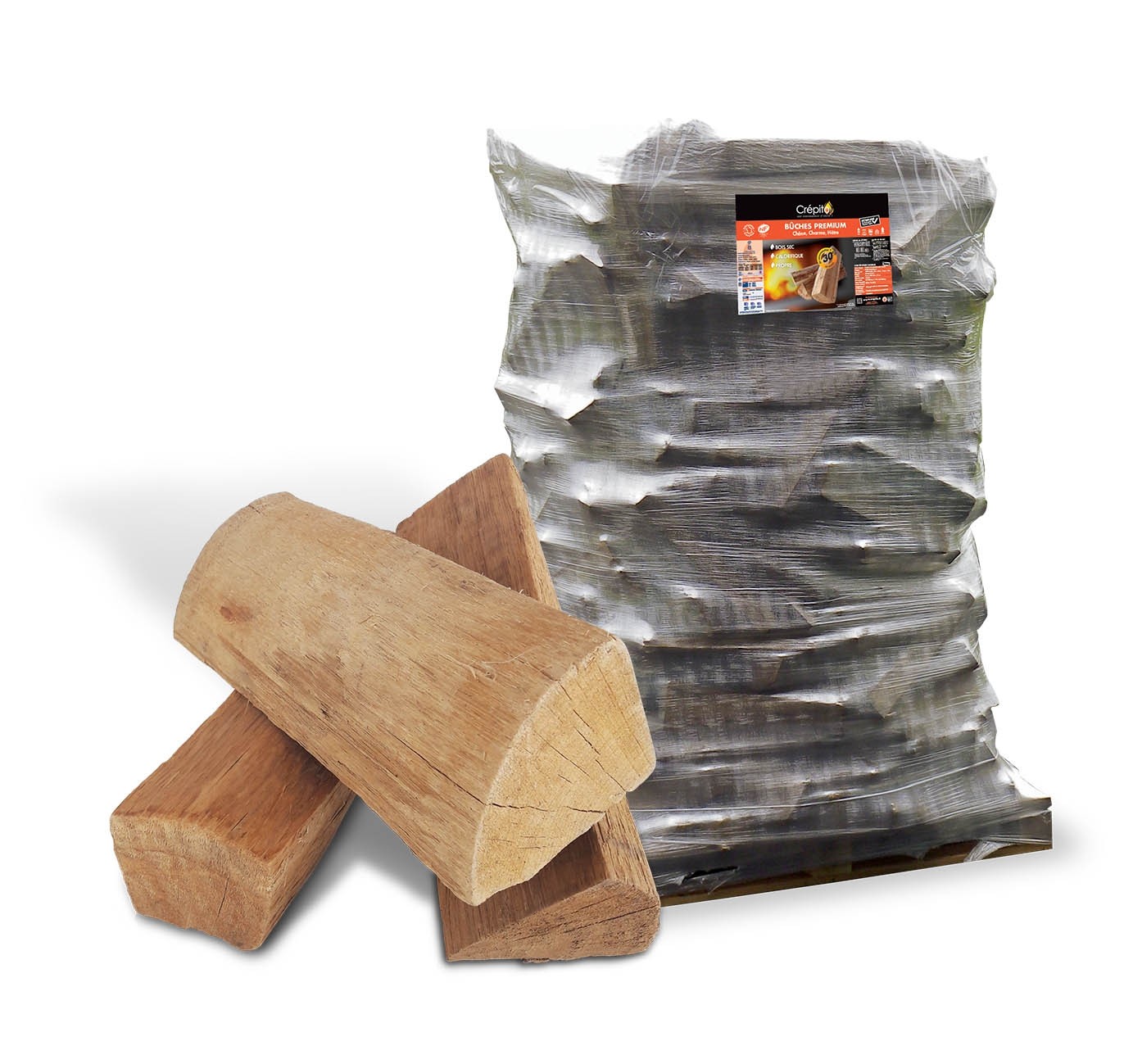Palette bois bûches séché 25cm, 2000dm3 - 2,60 Stères - Bois Extra Sec - prêt à bruler